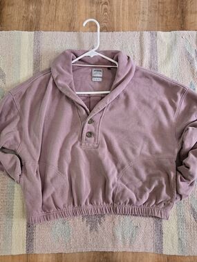 Prana Dusty Rose Cropped Shawl Collar Sweatshirt Small
